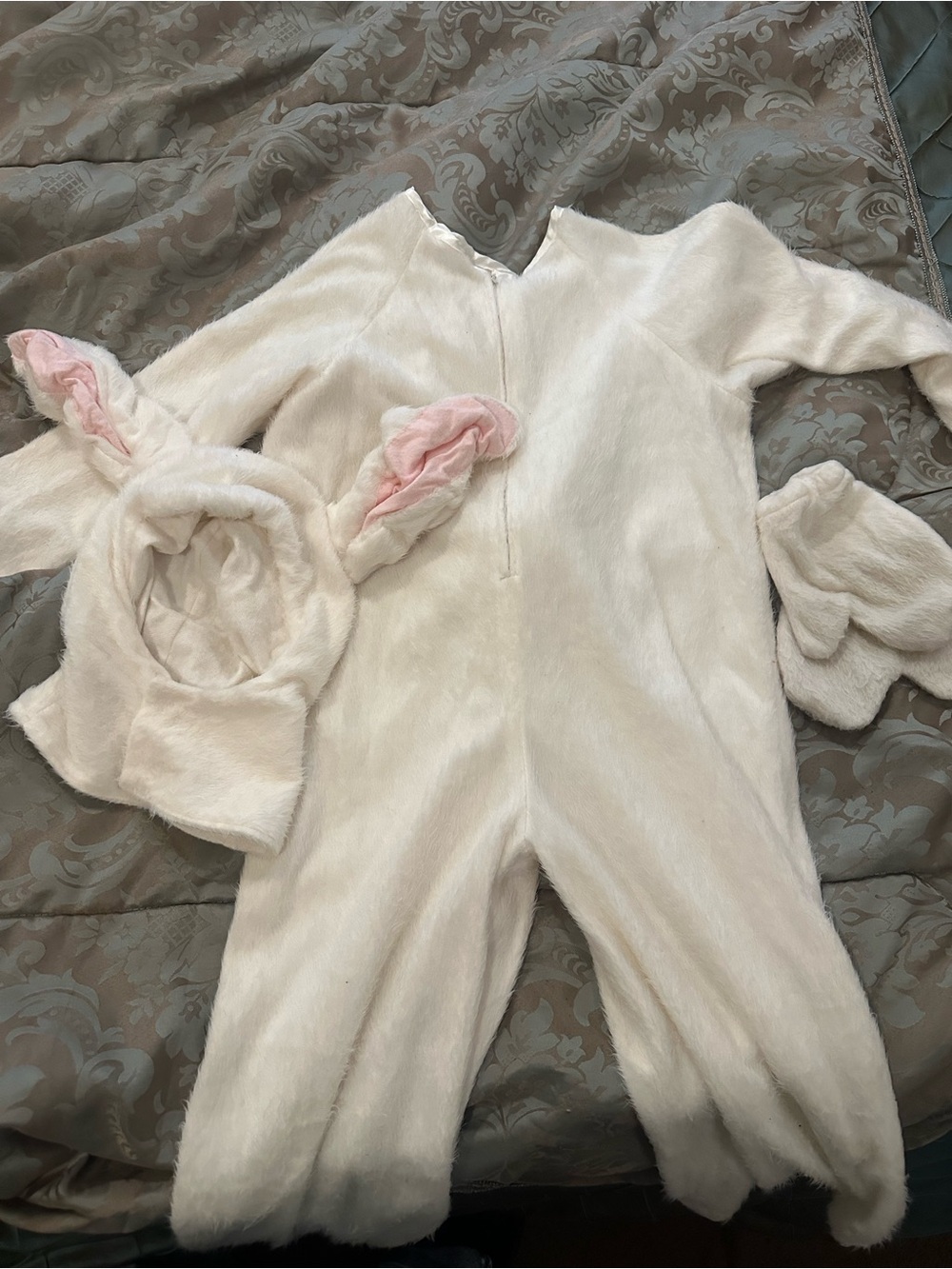 Halloween Plush Cream Bunny One-Piece with Hood and Mittens